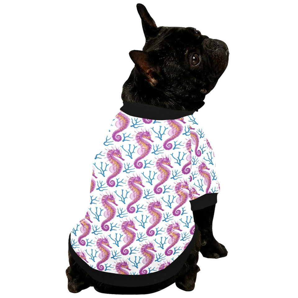 Purple seahorse blue coral pattern All Over Print Pet Dog Round Neck Fuzzy Shirt
