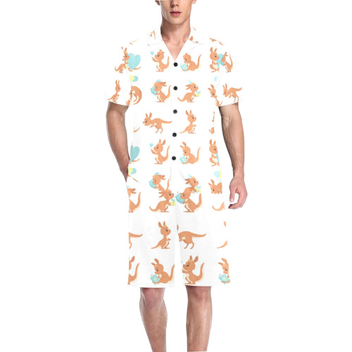 Cute Kangaroo pattern Men's V-Neck Short Pajama Set