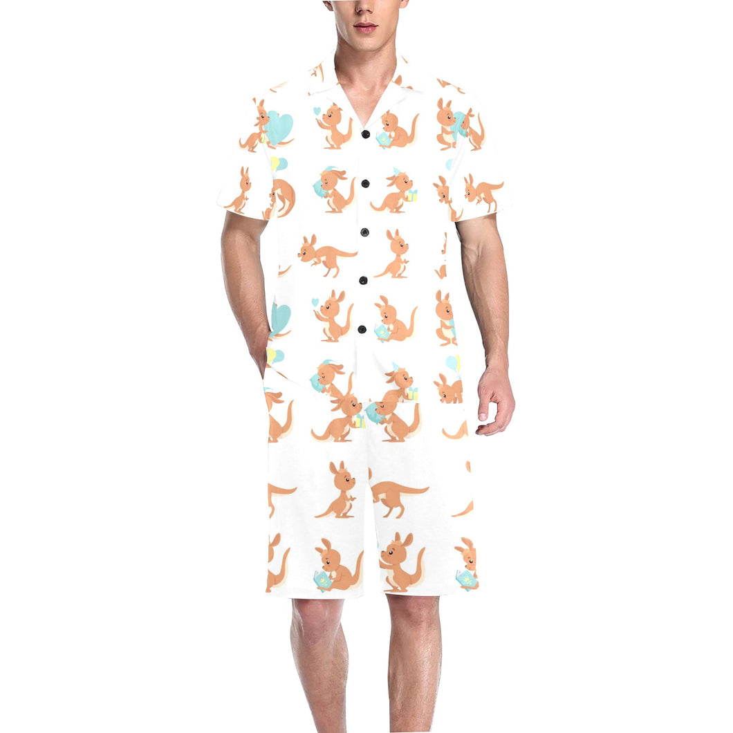 Cute Kangaroo pattern Men's V-Neck Short Pajama Set