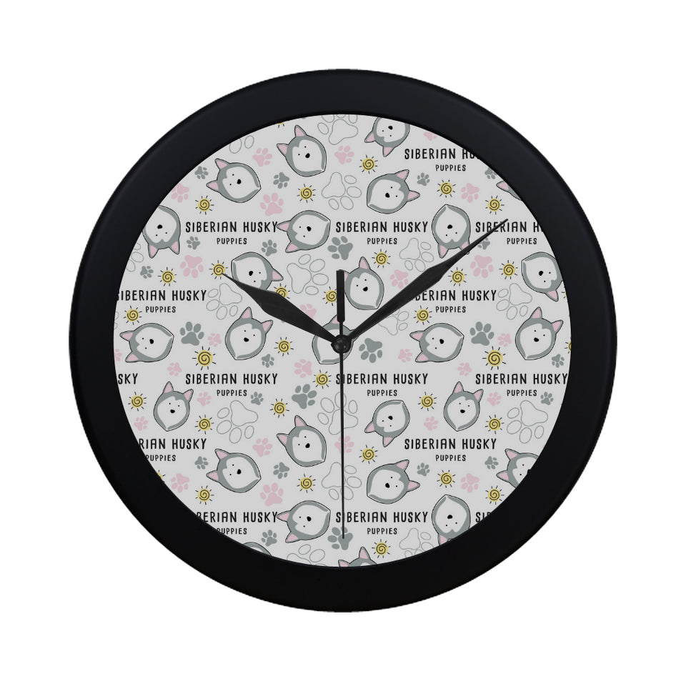 Siberian Husky design pattern Elegant Black Wall Clock