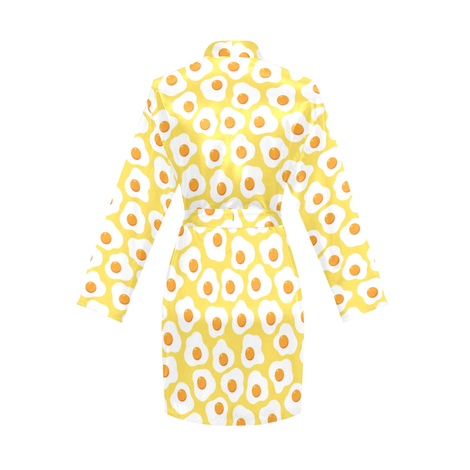 Fried Eggs Pattern Print Design 05 Women's Long Sleeve Belted Night Robe