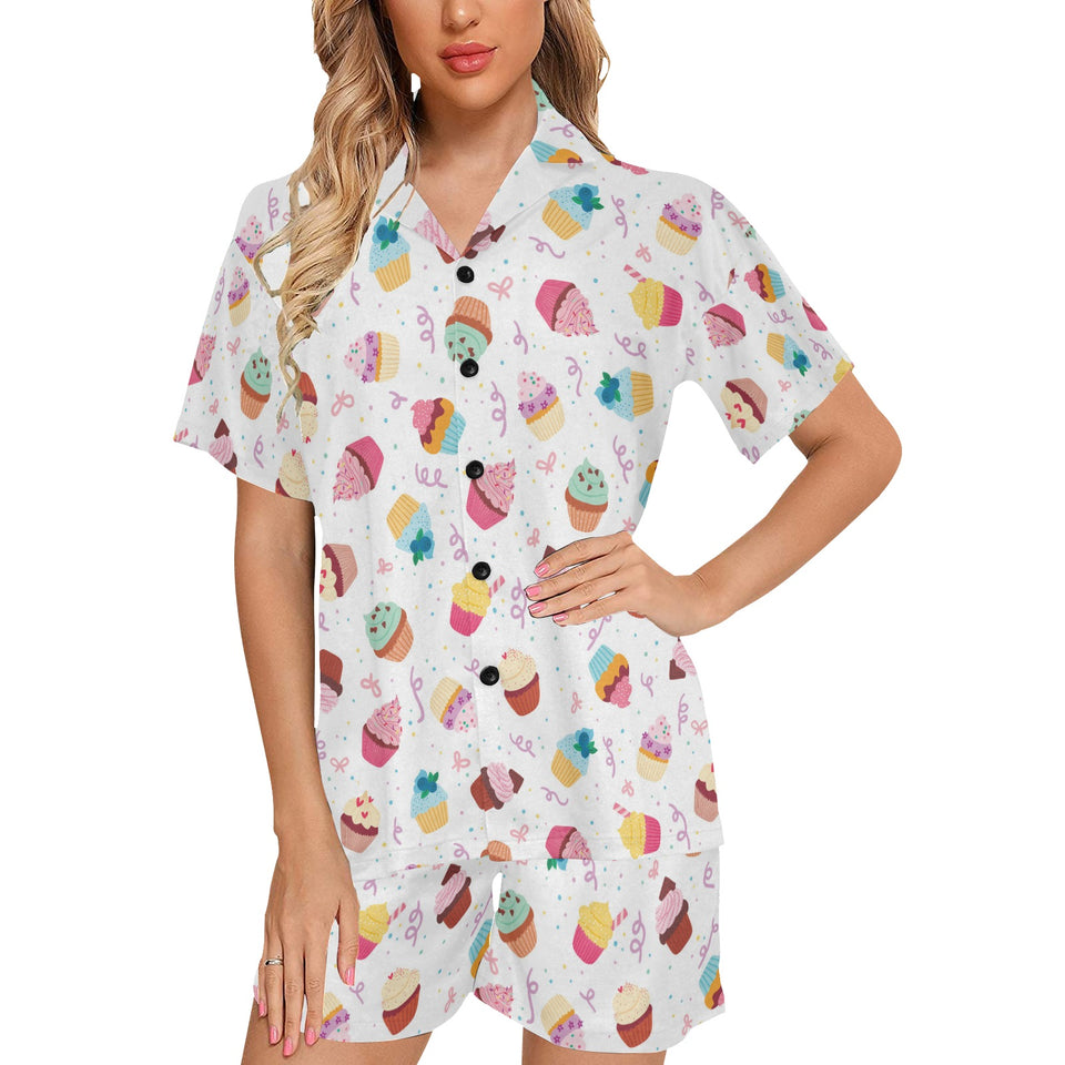 Cake cupcake design pattern Women's V-Neck Short Pajama Set