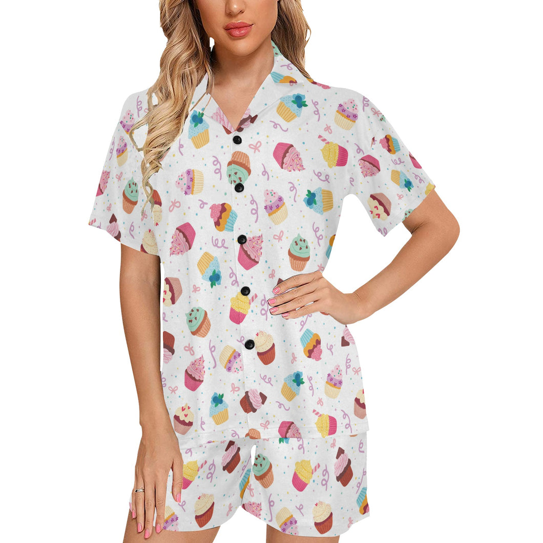 Cake cupcake design pattern Women's V-Neck Short Pajama Set