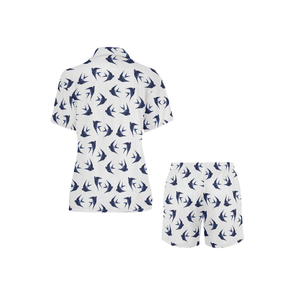 Swallow Pattern Print Design 03 Women's V-Neck Short Pajama Set
