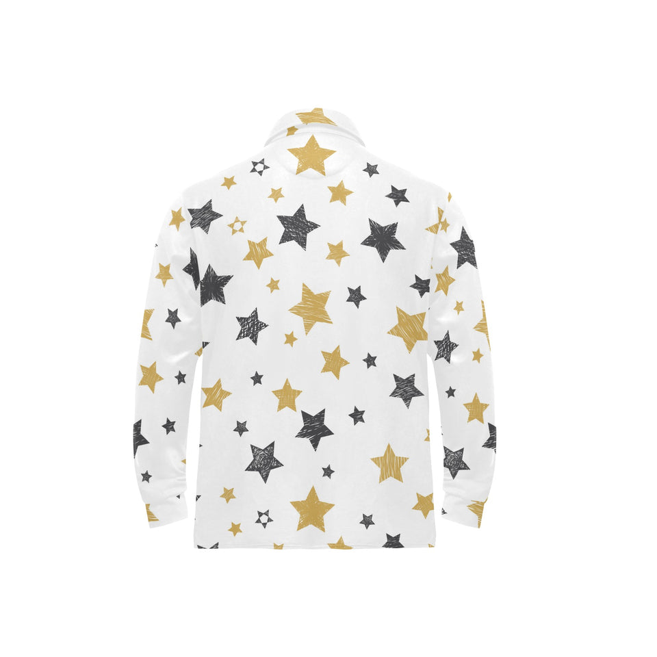 hand drawn gold black star pattern Men's Long Sleeve Polo Shirt