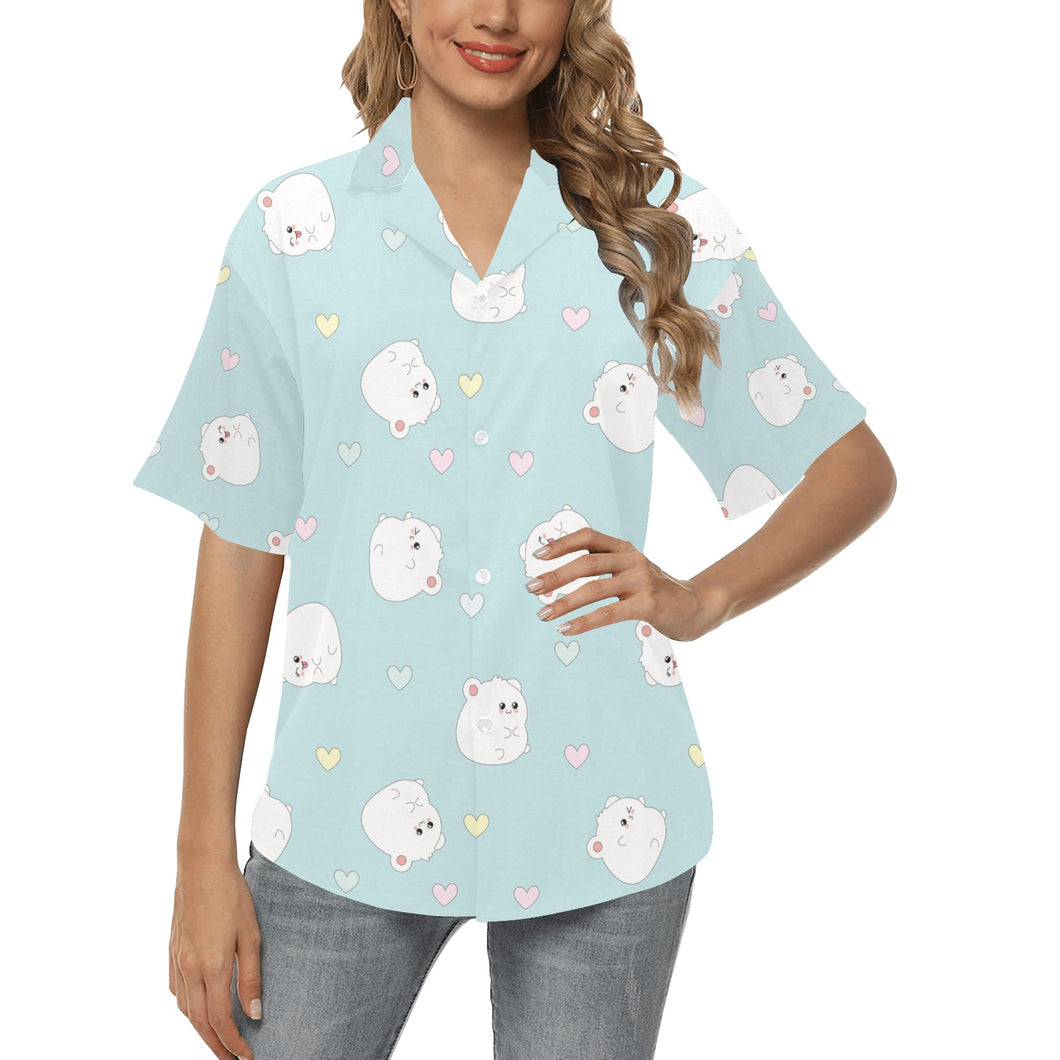 White cute hamsters heart pattern Women's All Over Print Hawaiian Shirt