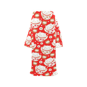 Cute Maneki neko cat red background Blanket Robe with Sleeves