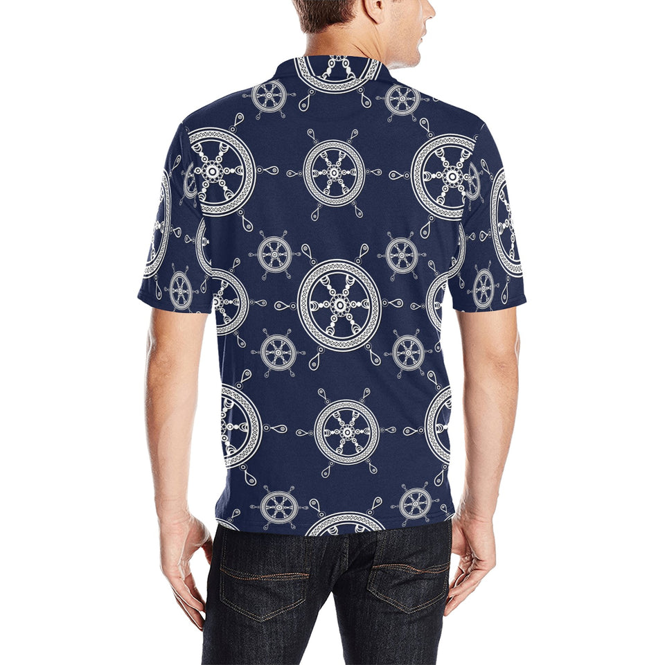 nautical steering wheel design pattern Men's All Over Print Polo Shirt