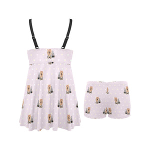 Yorkshire Terrier Pattern Print Design 02 Chest Sexy Pleated Two Piece Swim Dress