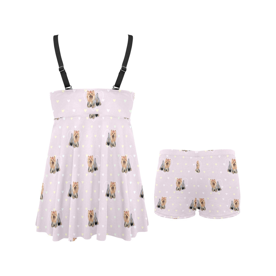 Yorkshire Terrier Pattern Print Design 02 Chest Sexy Pleated Two Piece Swim Dress