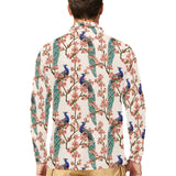 Peacock tropical flower pattern Men's Long Sleeve Polo Shirt