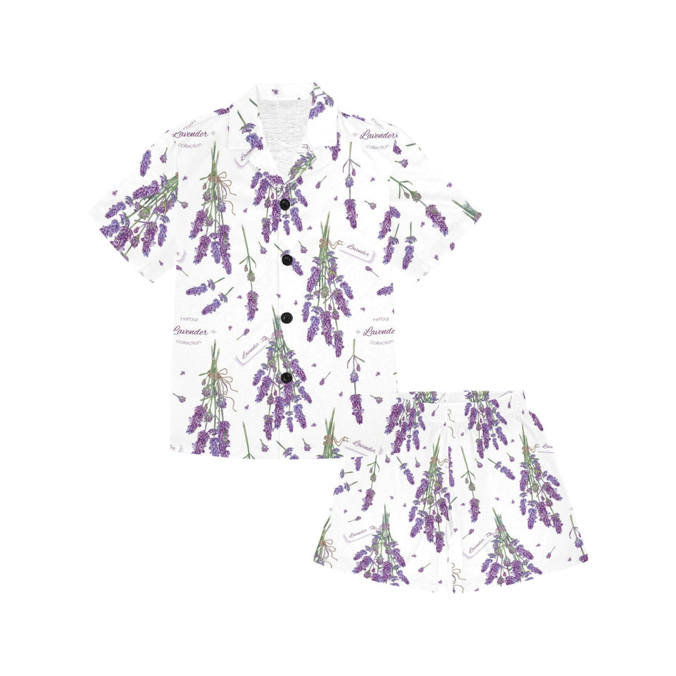 lavender flower design pattern Kids' Boys' Girls' V-Neck Short Pajama Set