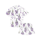 lavender flower design pattern Kids' Boys' Girls' V-Neck Short Pajama Set