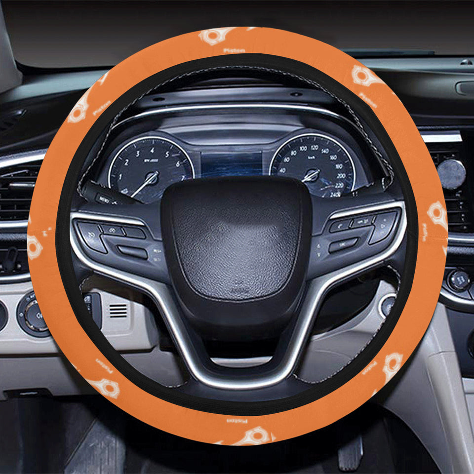 Engine Piston Orange Background Pattern Print Desi Car Steering Wheel Cover