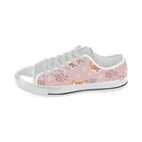 Cute fox pattern pink background Men's Low Top Canvas Shoes White