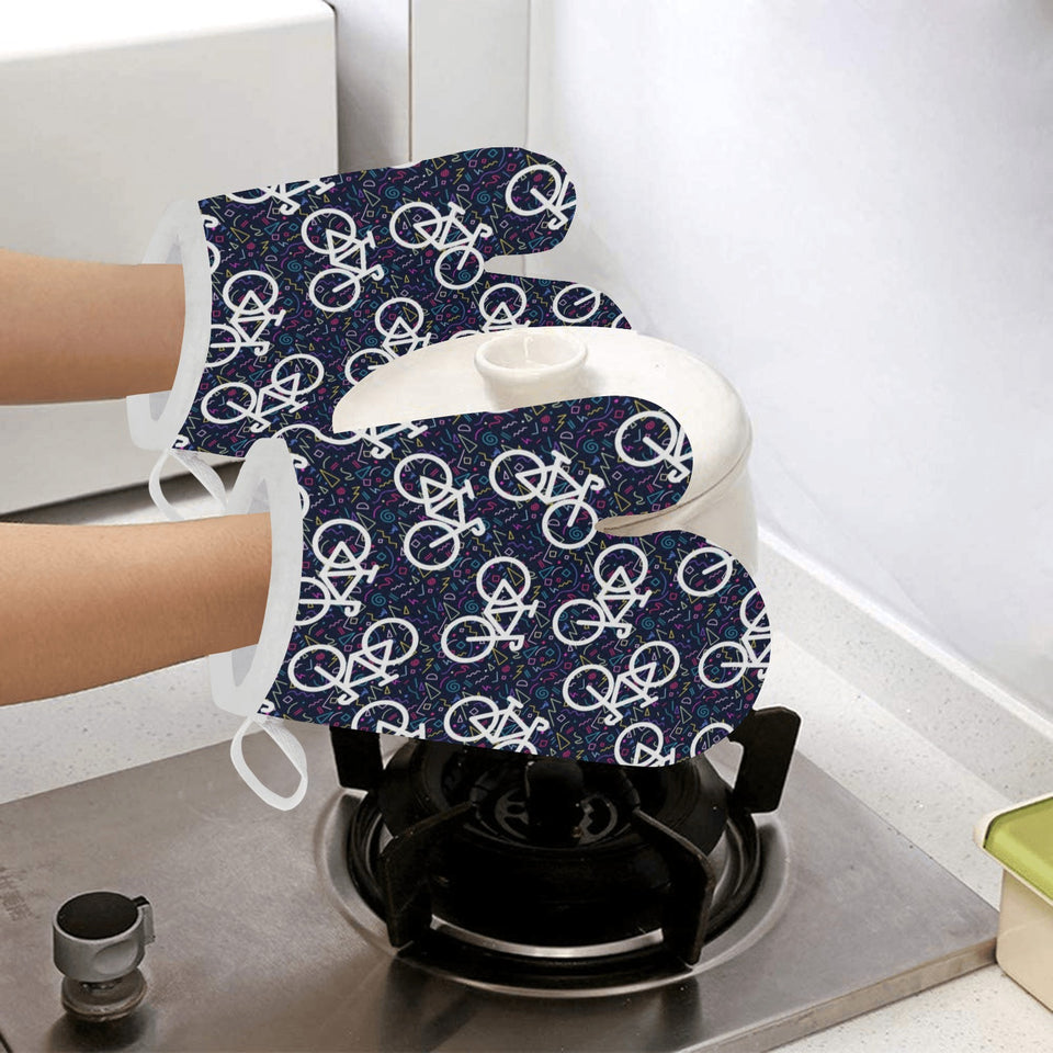 Bicycle Pattern Print Design 03 Heat Resistant Oven Mitts