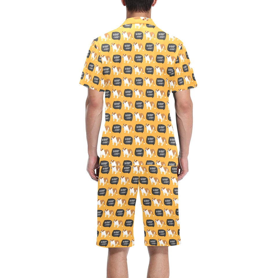 English Bulldog Pattern Print Design 04 Men's V-Neck Short Pajama Set