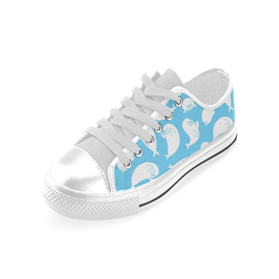 Cute white sea lion seals pattern Men's Low Top Shoes White