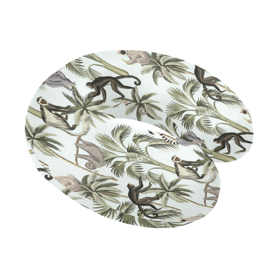 Monkey sloth lemur palm trees pattern U-Shaped Travel Neck Pillow