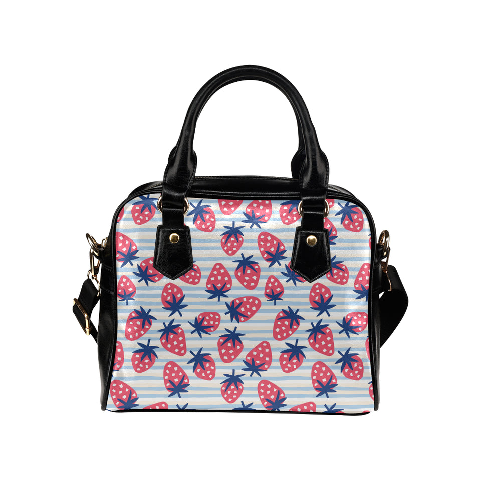 Strawberry pattern blue lines background Shoulder Handbag