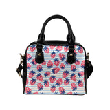 Strawberry pattern blue lines background Shoulder Handbag