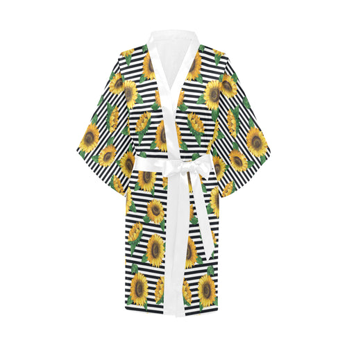 sunflowers ribbon background Women's Short Kimono Robe