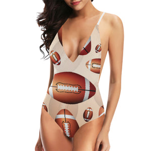 American football ball design pattern Women's One-Piece Swimsuit