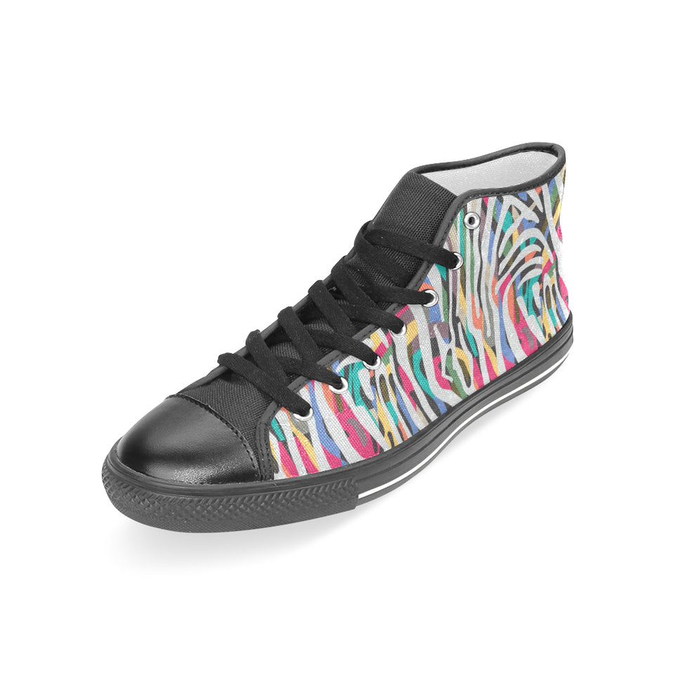 Colorful zebra skin pattern Women's High Top Canvas Shoes Black