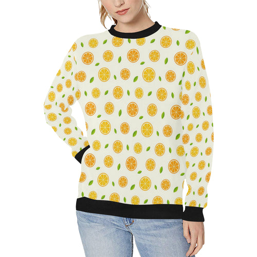 oranges leaves pattern Women's Crew Neck Sweatshirt