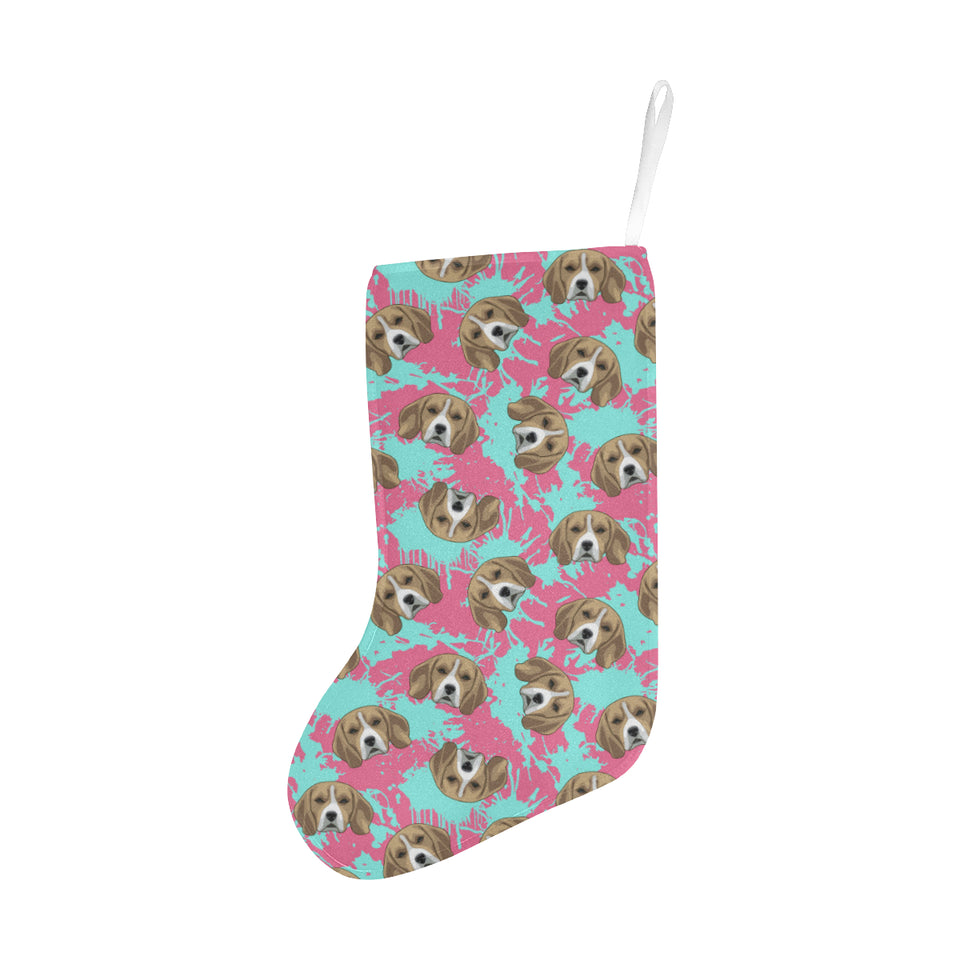 Beagle muzzles turquoise paint splashes pink patte Christmas Stocking
