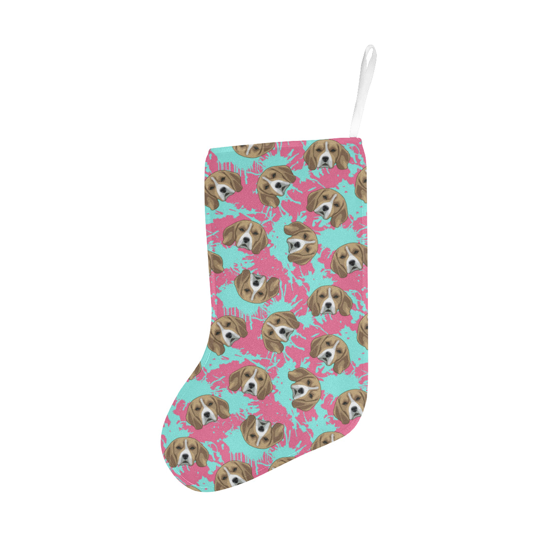 Beagle muzzles turquoise paint splashes pink patte Christmas Stocking