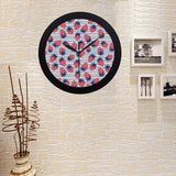 Strawberry pattern blue lines background Elegant Black Wall Clock