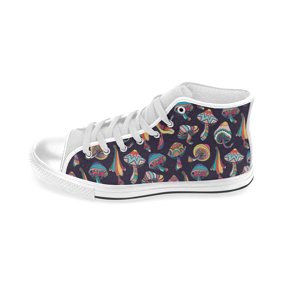 Colorful mushroom pattern Men's High Top Canvas Shoes White