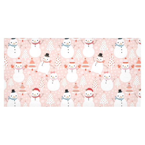 Cute snowman christmas tree snowpink background Tablecloth