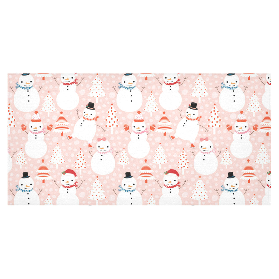 Cute snowman christmas tree snowpink background Tablecloth