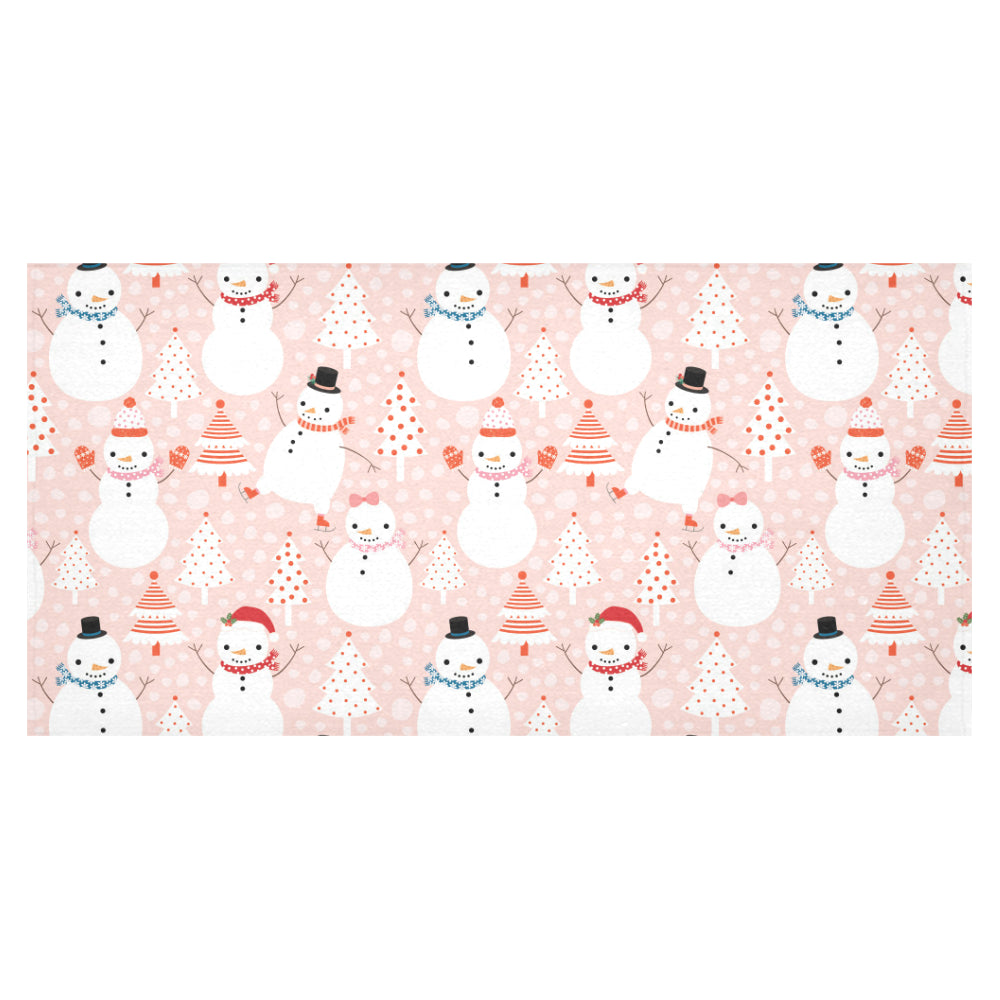 Cute snowman christmas tree snowpink background Tablecloth