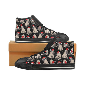 Christmas Pugs Santa_s red cap pattern Women's High Top Canvas Shoes Black