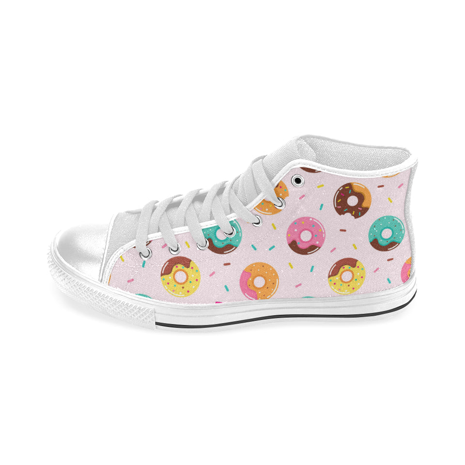 Donut pattern glaze pink background Men's High Top Canvas Shoes White