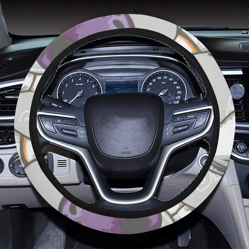 Bowling ball and pin gray background Car Steering Wheel Cover