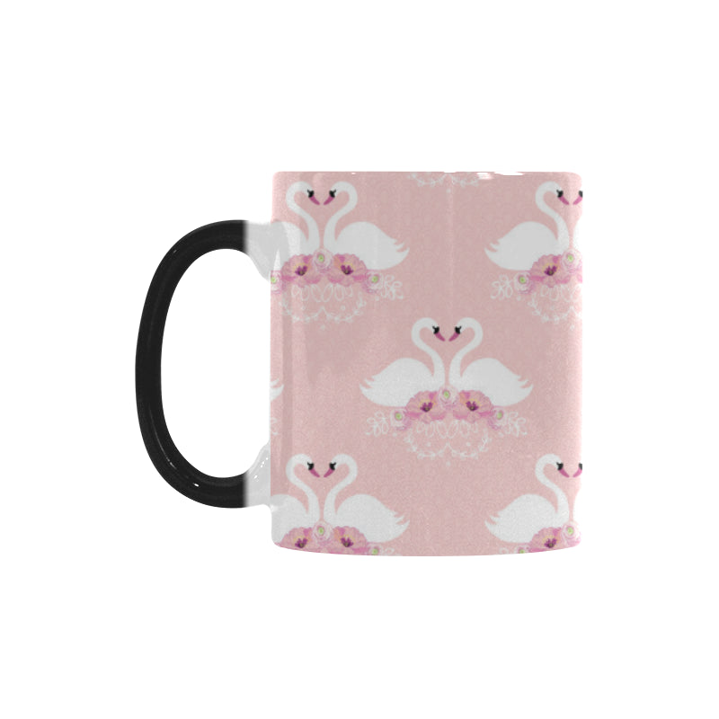 White swan and flower love pattern Morphing Mug Heat Changing Mug