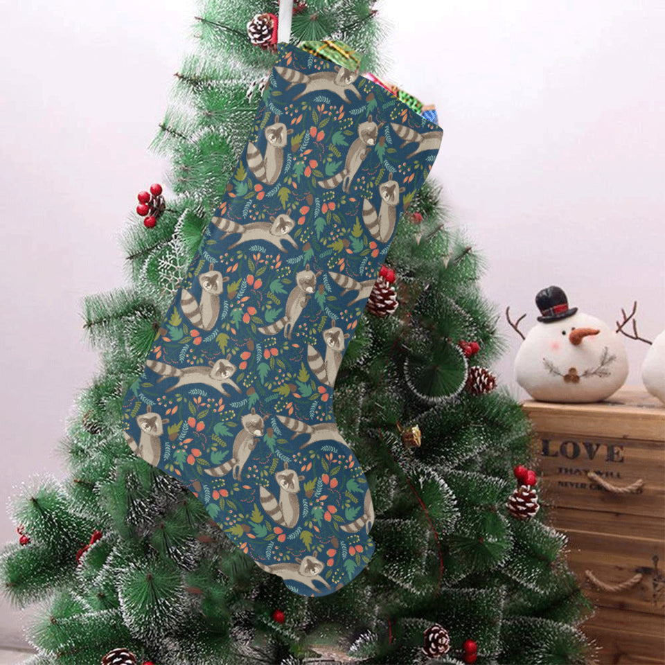 Raccoon tropical leaves pattern Christmas Stocking