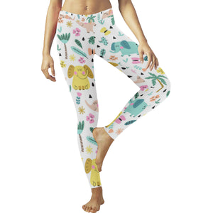 Cute elephants palm tree flower butterfly pattern Women's Legging Fulfilled In US