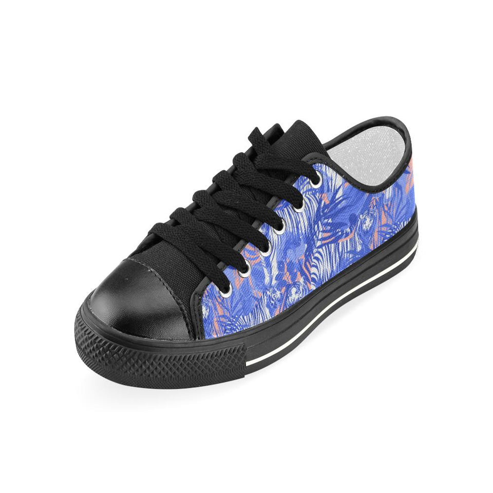 white bengal tigers pattern Kids' Boys' Girls' Low Top Canvas Shoes Black