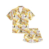 Cool Bee honeycomb leaves pattern Kids' Boys' Girls' V-Neck Short Pajama Set