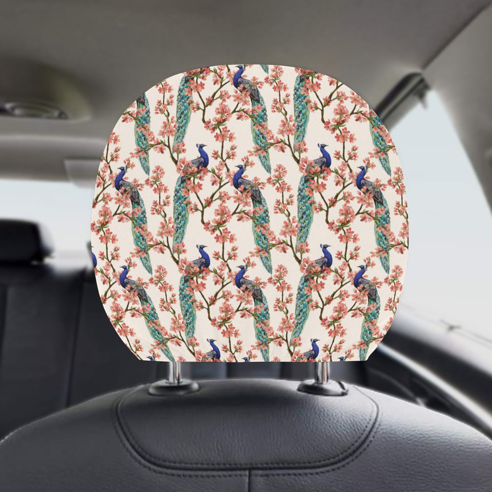 Peacock tropical flower pattern Car Headrest Cover