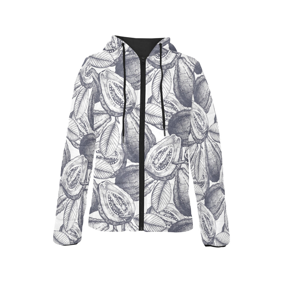 Guava tropical hand drawn pattern Women's Padded Hooded Jacket