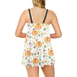 Lion Pattern Print Design 04 Chest Sexy Pleated Two Piece Swim Dress