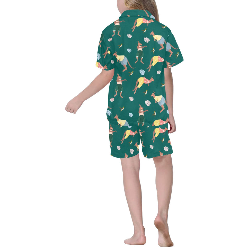 Kangaroo leaves pattern Kids' Boys' Girls' V-Neck Short Pajama Set