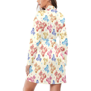 Teddy Bear Pattern Print Design 05 Women's Long Sleeve Belted Night Robe