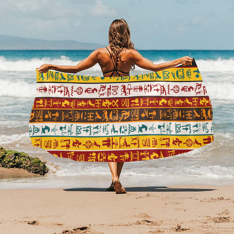 Egypt Hieroglyphics Pattern Print Design 01 Beach Towel